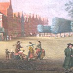 prent van bedrijvigheid op de Melkmarkt zuidzijde te Zwolle uit 1772